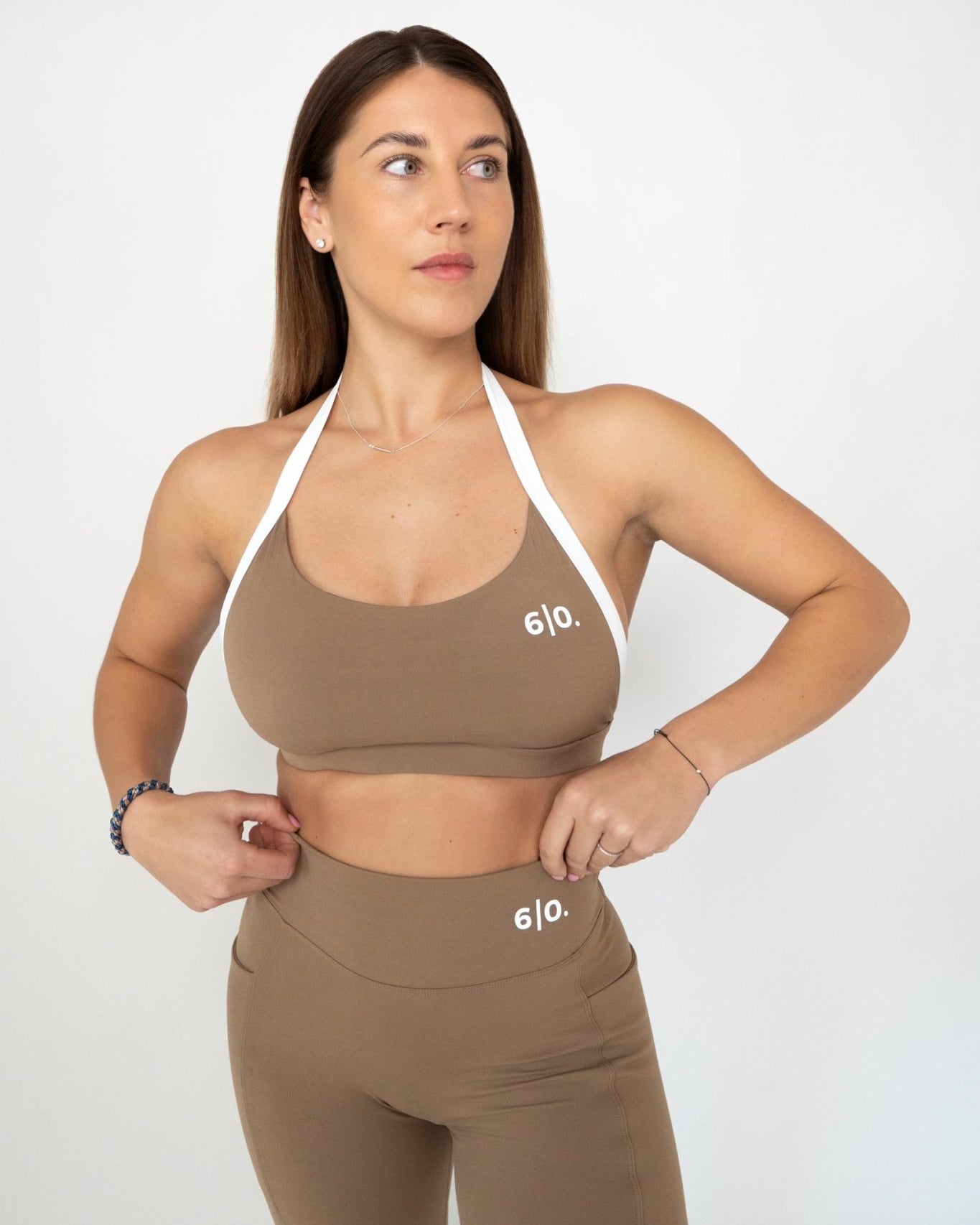 Brown soft material leggings & bra set - Six Zero padel