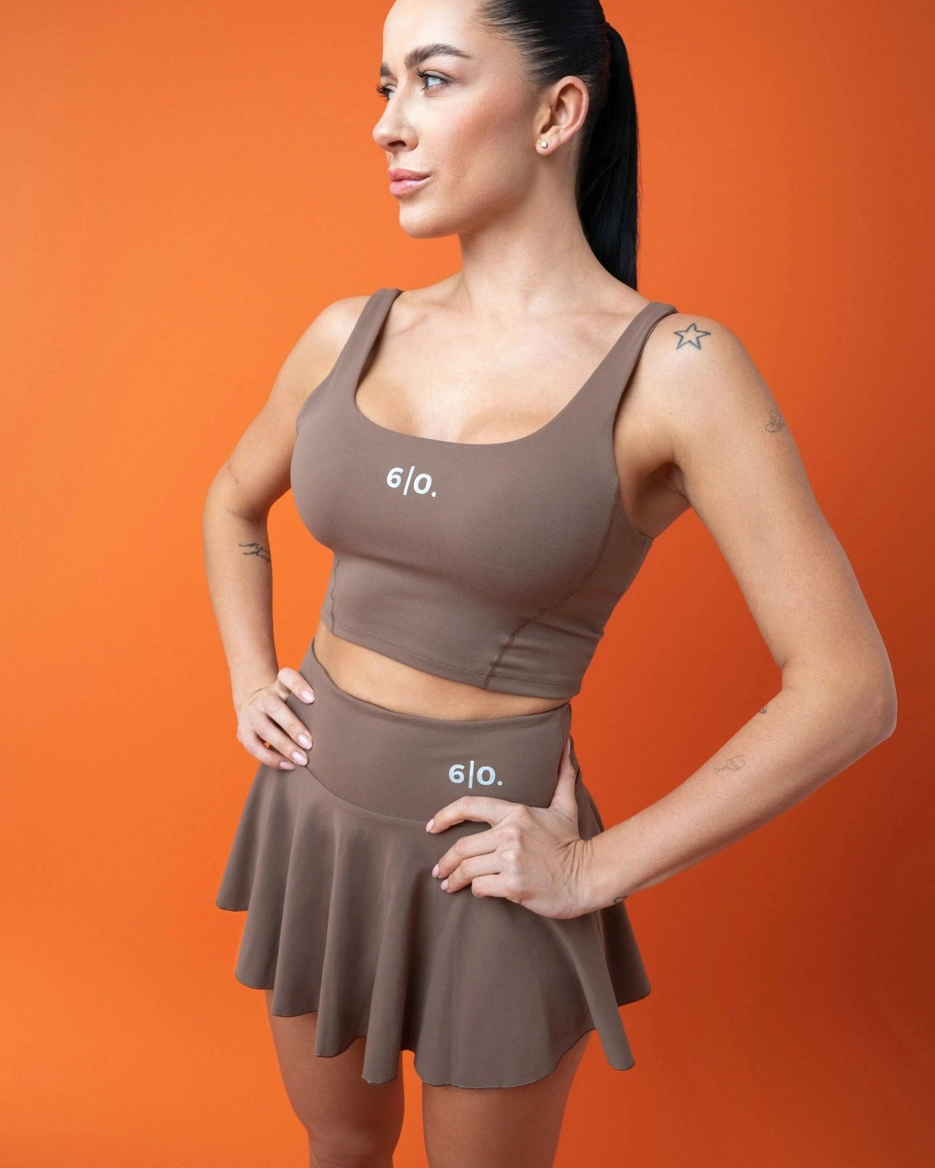 Dark brown Bra top & skirt set - Six Zero padel