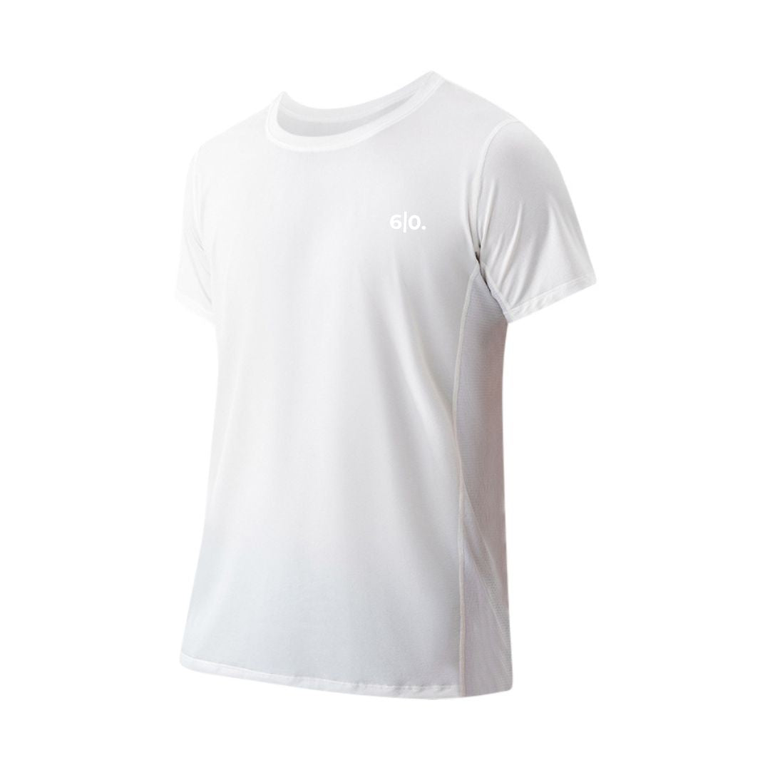 Super elastic white short sleeve t-shirts for men - Six Zero padel