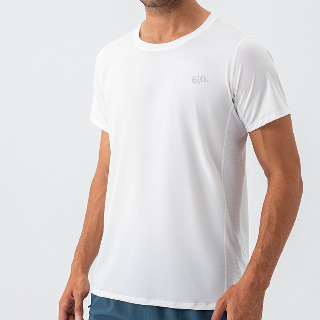 Super elastic white short sleeve t-shirts for men - Six Zero padel