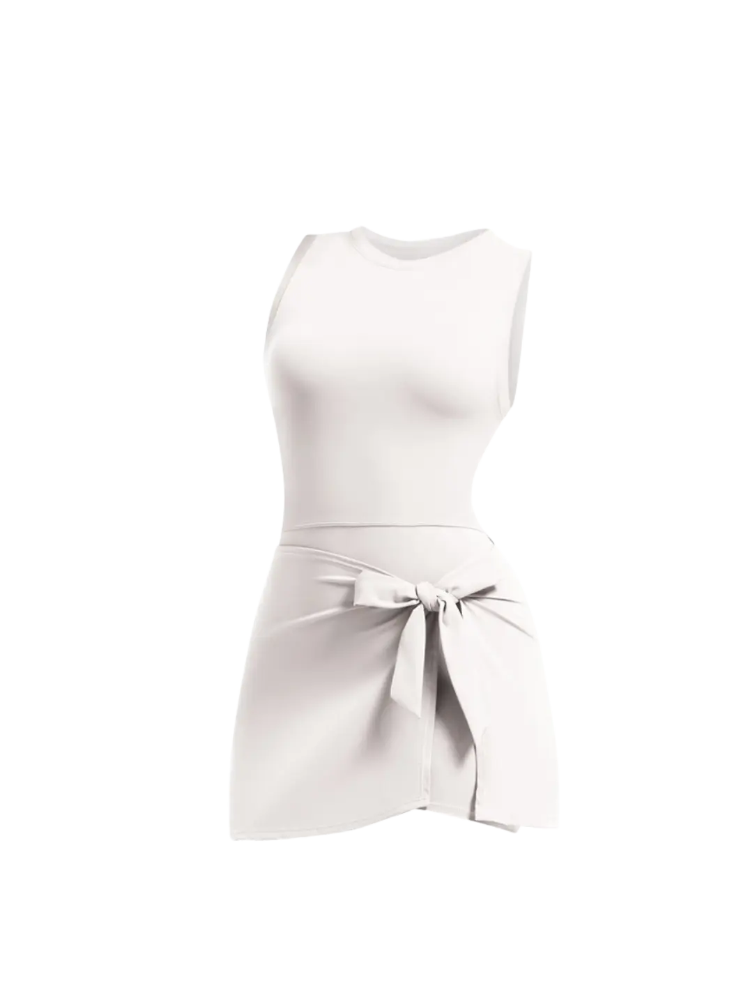 New cream white slimming effect short dress with belt (without bra) My Store