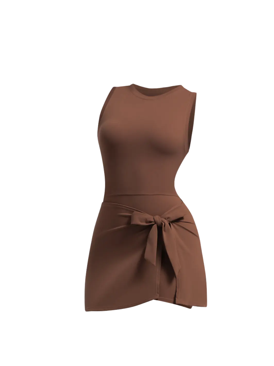 New brown slimming effect short dress with belt (without bra) My Store