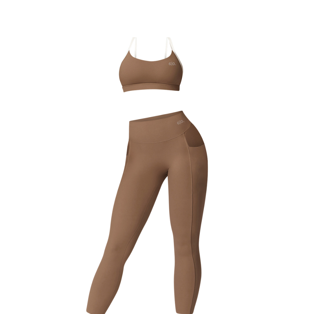 Brown soft material leggings & bra set My Store