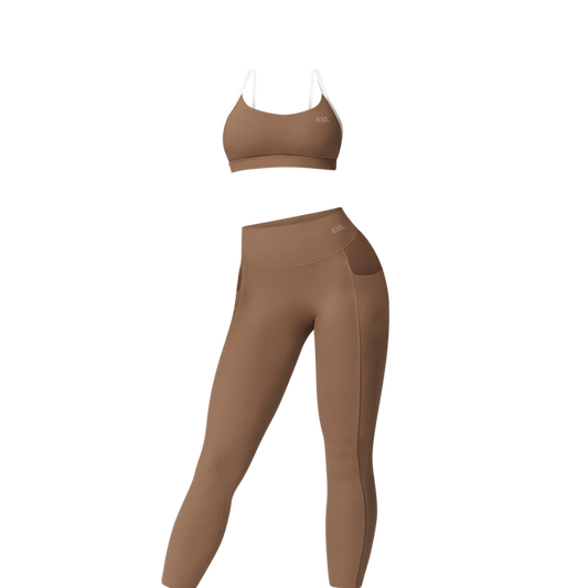 Brown soft material leggings & bra set My Store