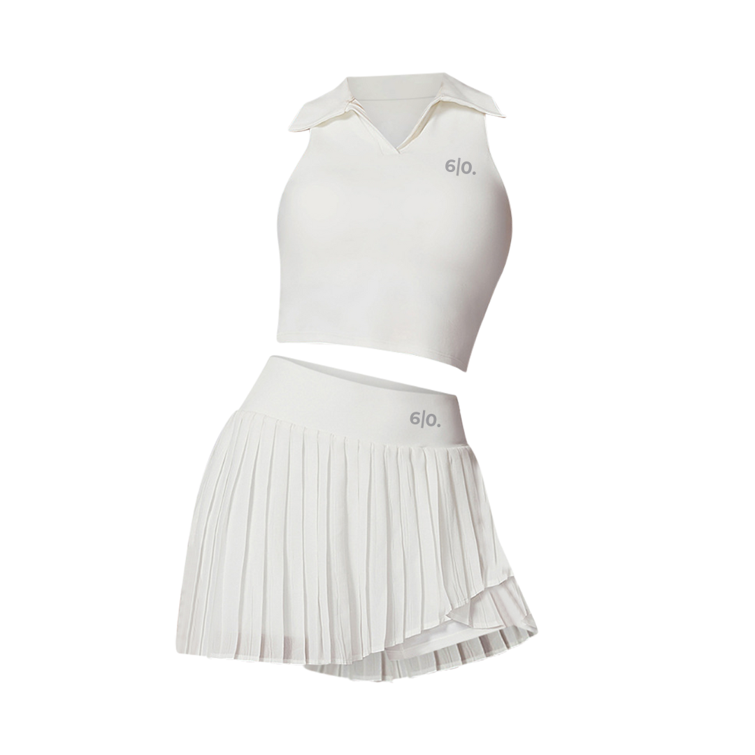 White polo t-shirt & skirt set