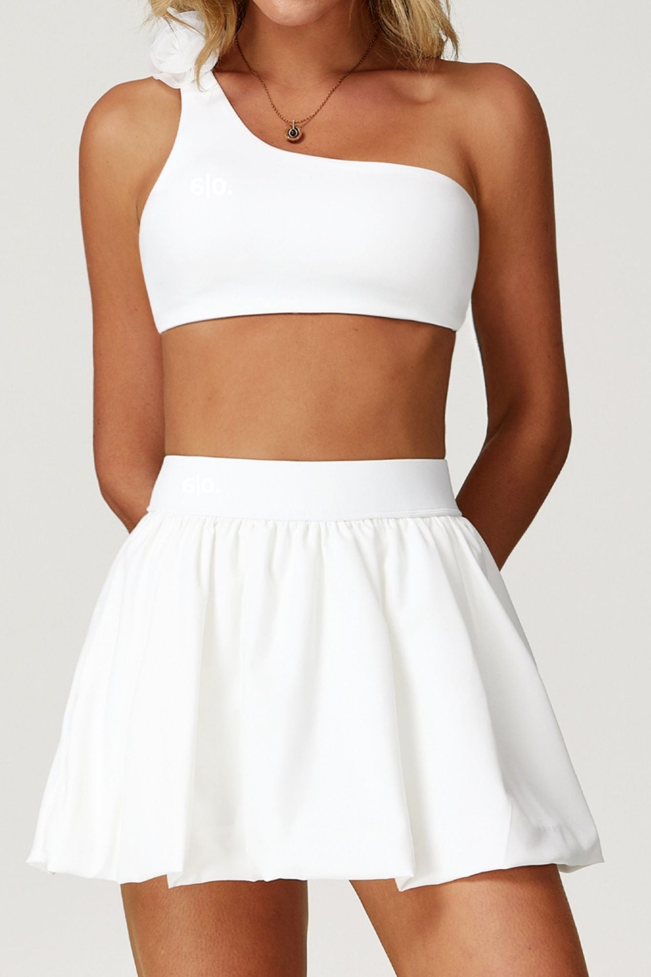 AYA one shoulder bra top and skirt set (with flower) My Store