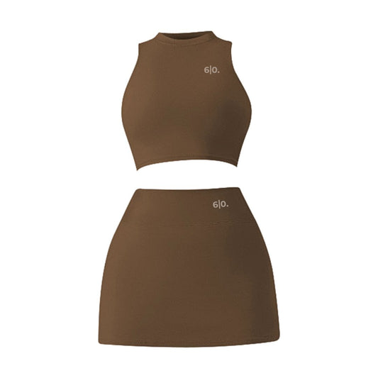 Brown high neck top and skirt set