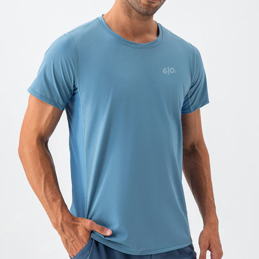 Super elastic blue short sleeve t-shirts for men