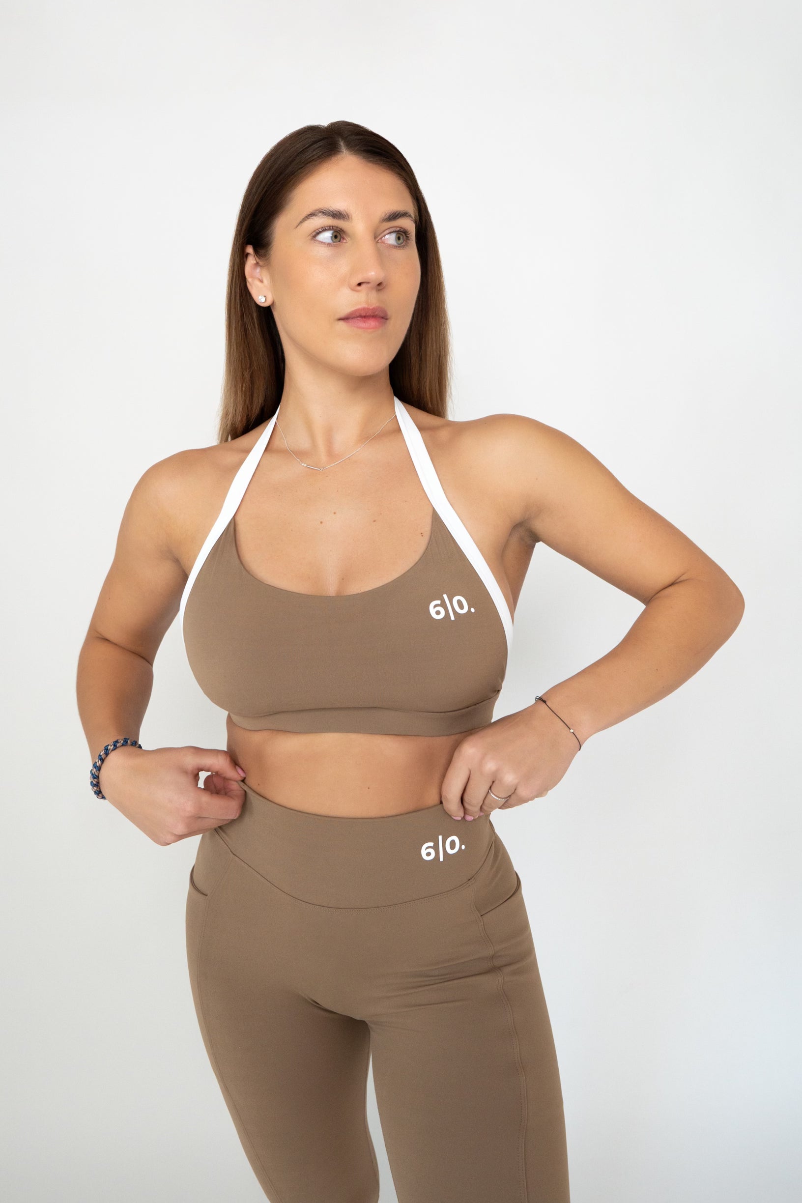 Brown soft material leggings & bra set My Store