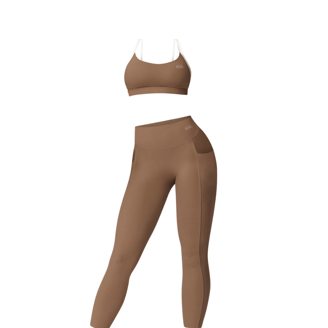 Brown soft material leggings & bra set - Six Zero padel