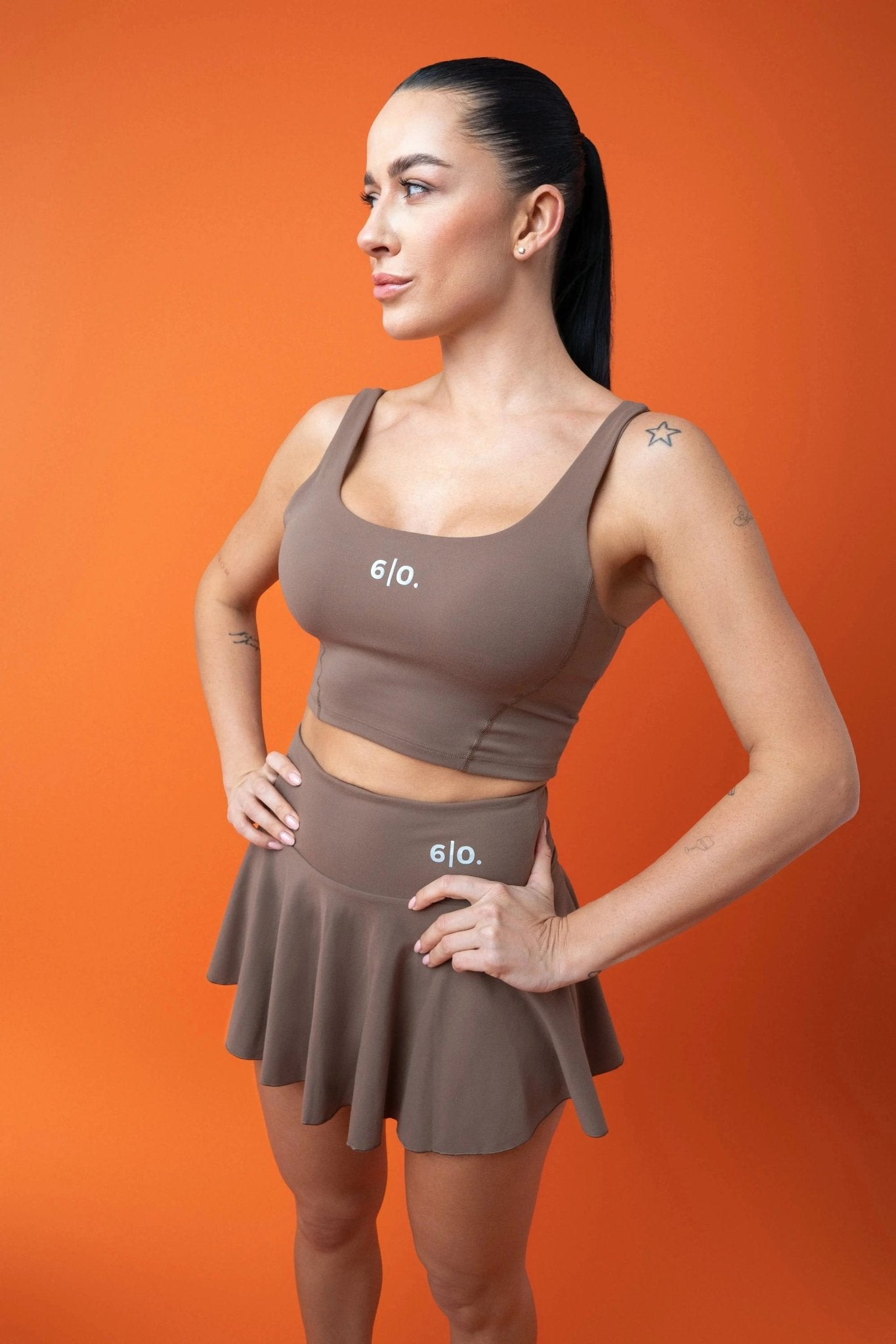 Dark brown Bra top & skirt set - Six Zero padel