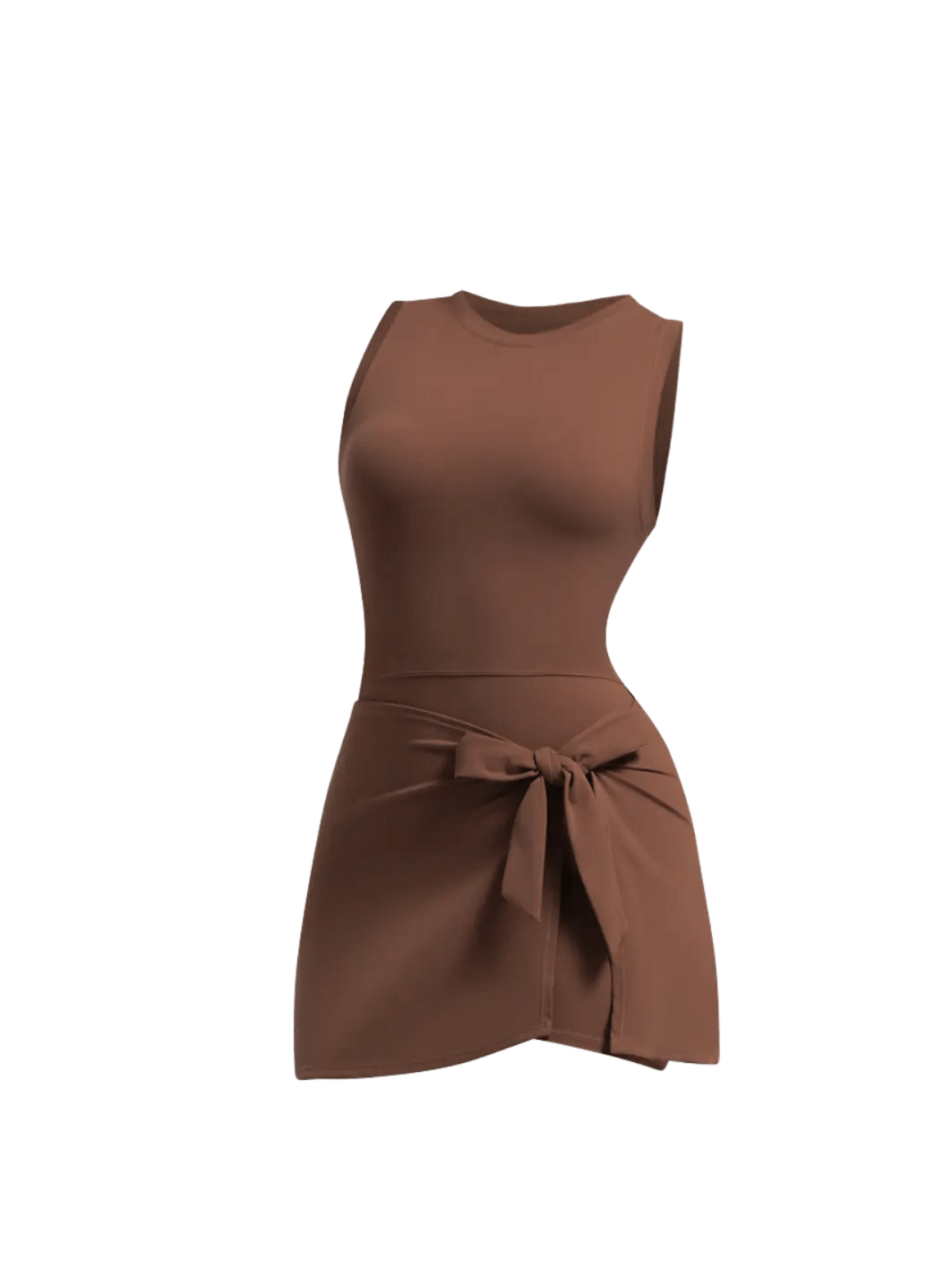 New brown slimming effect short dress with belt (without bra) - Six Zero padel