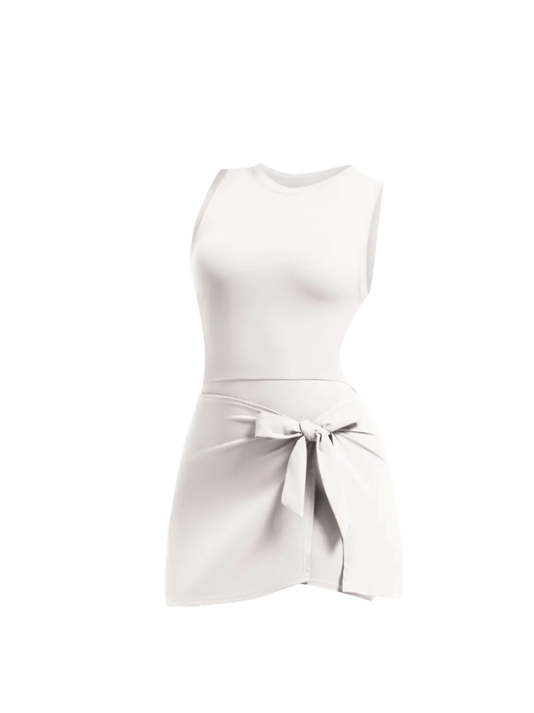 New cream white slimming effect short dress with belt (without bra) - Six Zero padel